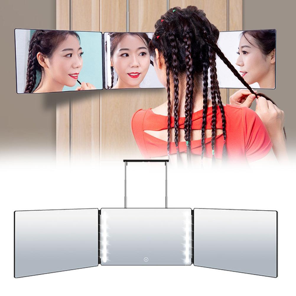 Trifold Mirror LED Makeup Mirror 3 Way Mirror for Self Hair Cutting Lightweight Portable Adjustable 