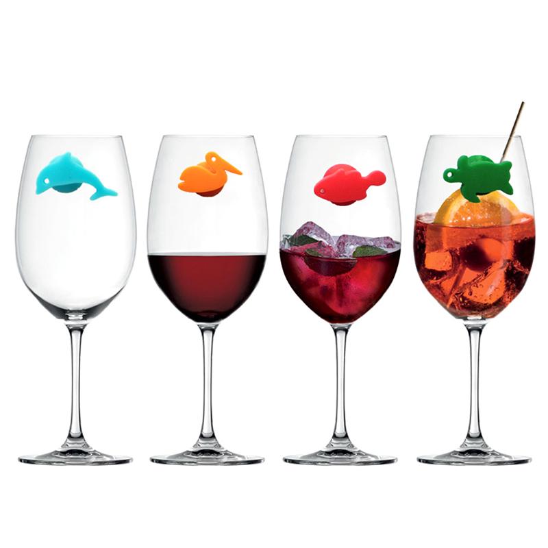 12ks/sada Silikonová značka mořských živočichů na sklenice na víno Identifikátor pohárku na pití