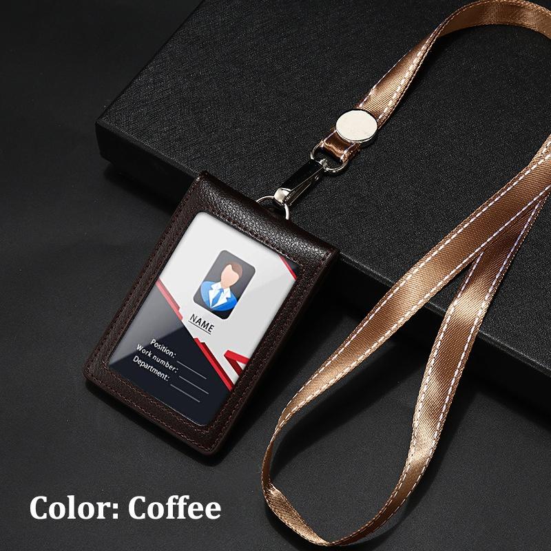 Genuine Leather ID Holder Keychain Wallet Neck Lanyards with Swivel Hook for Card Business Card Badge Card Bus Card Access Card ID Card