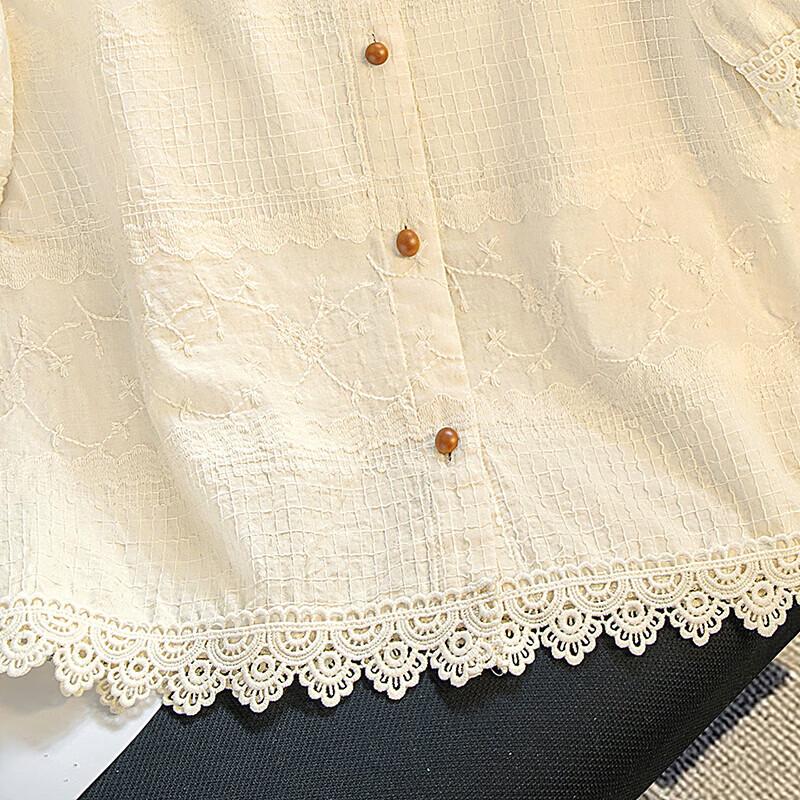 Women's Pure Cotton Jacquard Embroidered Short-Sleeve Shirt