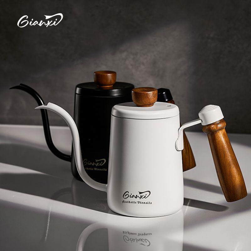 Giannxi Wooden Handle Small Temperature Controlled Water Bottle Portable Long Mouth Pot Stainless Steel Professional Coffee Pot