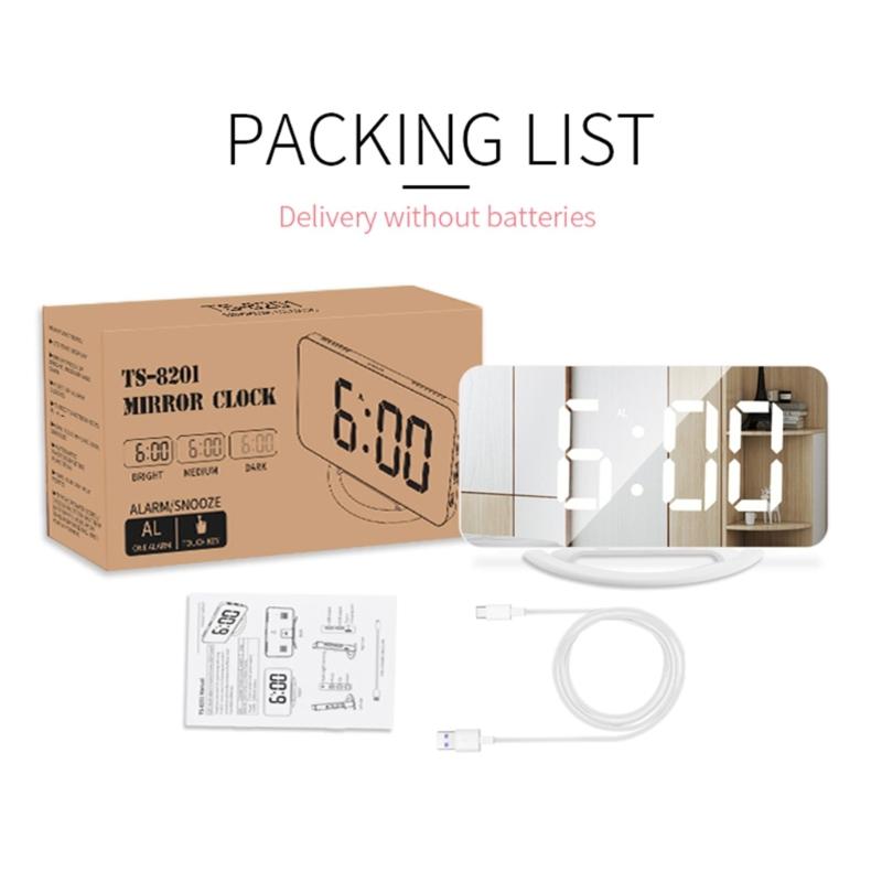Digital Alarm Clock Large Display LED Mirror Electronic Clocks with Snooze Dual USB Ports 3 Adjustable Brightness Home