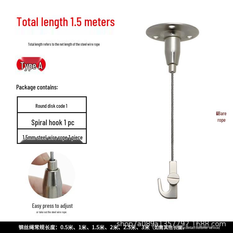 Steel Wire Rope Lifting Hanger: Alloy Hook Safety Adjustable Clip for Luminaire Fixing and Picture Hanging
