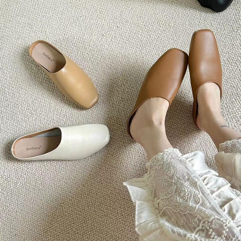 Läder Damskor Enkla Skor Platta Muleskor