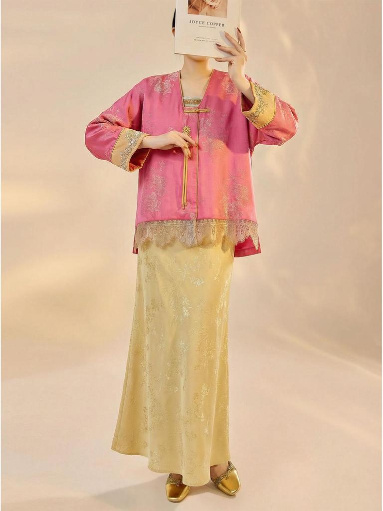 Elegant Chinese National Style Women's Spring Embroidered Top and Skirt Set