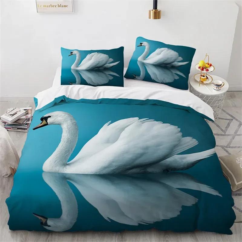 Comforter Romantic Swan Microfiber Flower Bedding Set Wild Animals Twin King For Girls Teen Adults Bedroom Decor