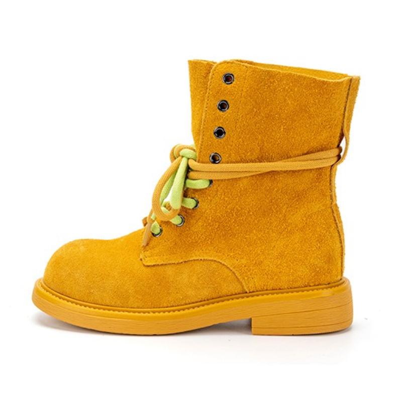 

Fashion Fashion Round Toe Lace Up Design Ankle Boots Women High Quality Faux Suede Boots Cozy Non-slip Platform Boots Zapatos De Mujer 35 жёлтый