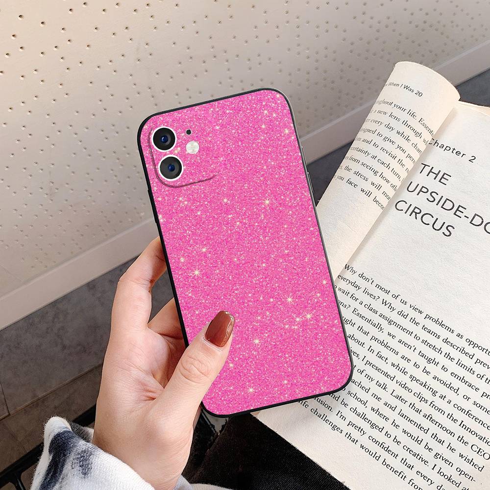 Pink Glitter Phone Case For IPhone 17 Air 16 15 14 13 Pro Max 11 12 Black Silicone Cover
