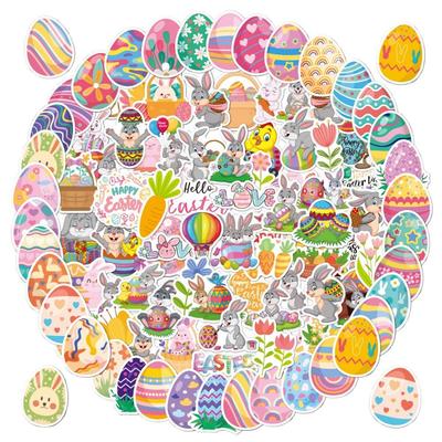 50/100PCS Multicolor Cartoon Rabbit Stickers Holographic Glisten Vinyl Easter Egg Decals Removable Waterproof Stationery Sticker