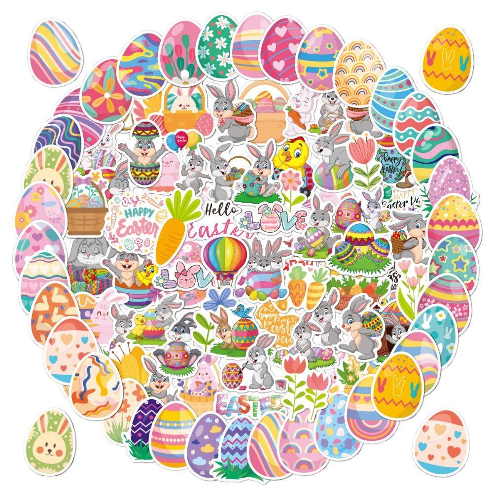 50/100PCS Multicolor Cartoon Rabbit Stickers Vinyl Holographic Glisten Easter Egg Decals Waterproof Self-adhesive