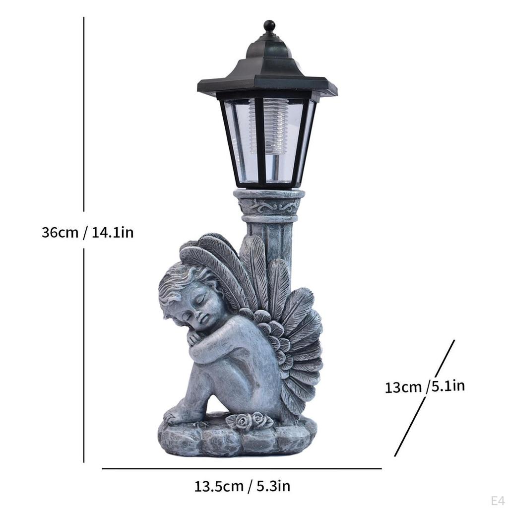 Angel Garden Statue Figurine with Solar Lights Ornament Resin Sculpture for Yard