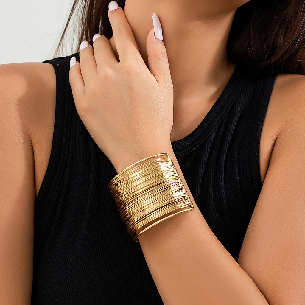 PuRui Trendy Thin Iron Wire Weave Cuff Bracelet for Women Geometric Wide Bangle Ladies Party Zircon Big Bracelets Wedding Girls