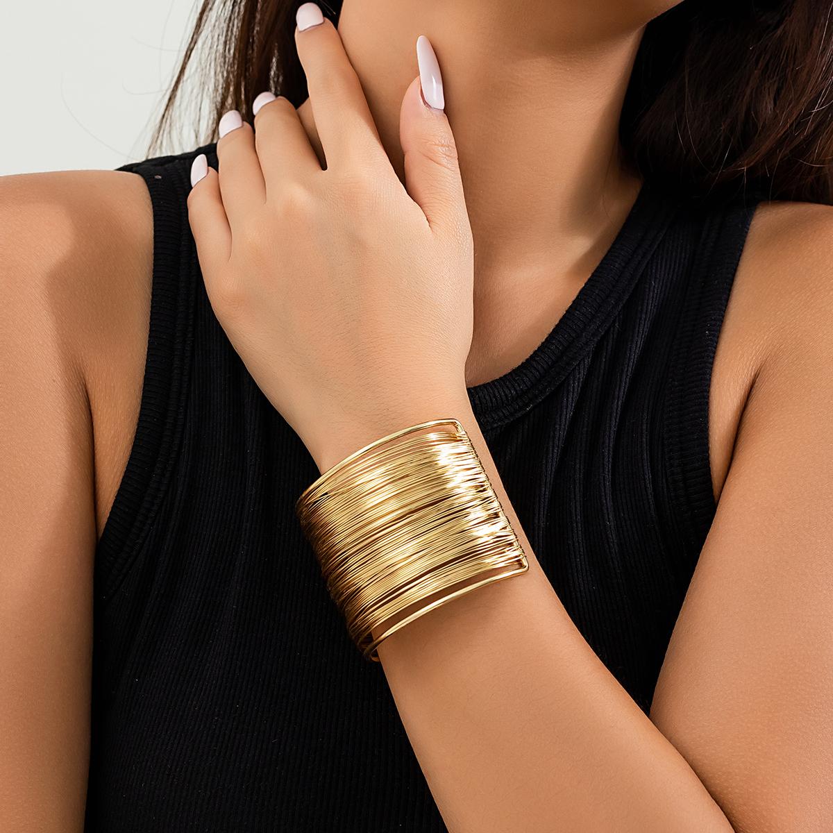 

PuRui Trendy Thin Iron Wire Weave Cuff Bracelet for Women Geometric Wide Bangle Ladies Party Zircon Big Bracelets Wedding Girls