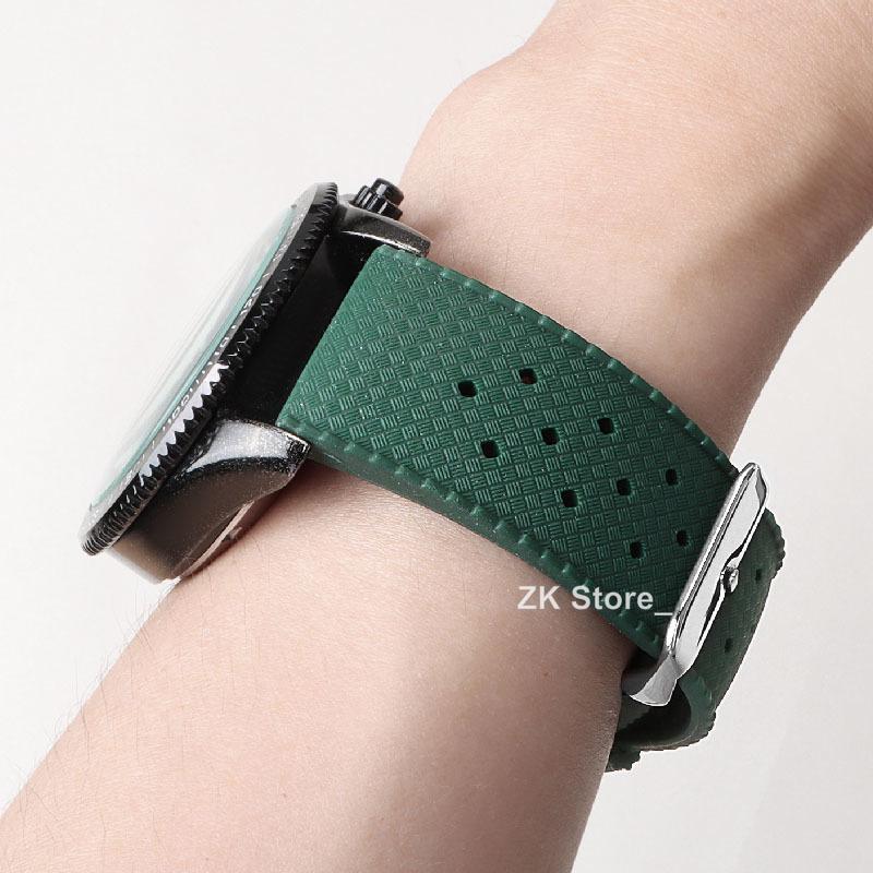 Classic Tropical Style FKM Silicone Watch Strap 20mm 22mm Watch Band Smart Watch Strap for Seiko Watch Replacement Bracelet Belt