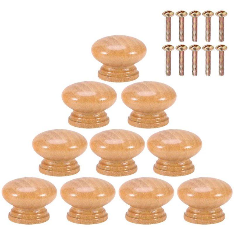 1Pcs Wooden Handle Round Mushroom Cabinet Closet Drawer Knobs Pulls Handles with Screws