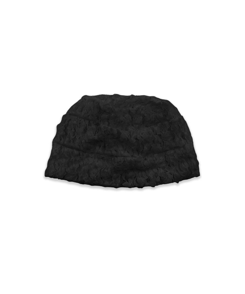 Nyuyogwogseu Flower Lace Pleated Beanie Hat_Black
