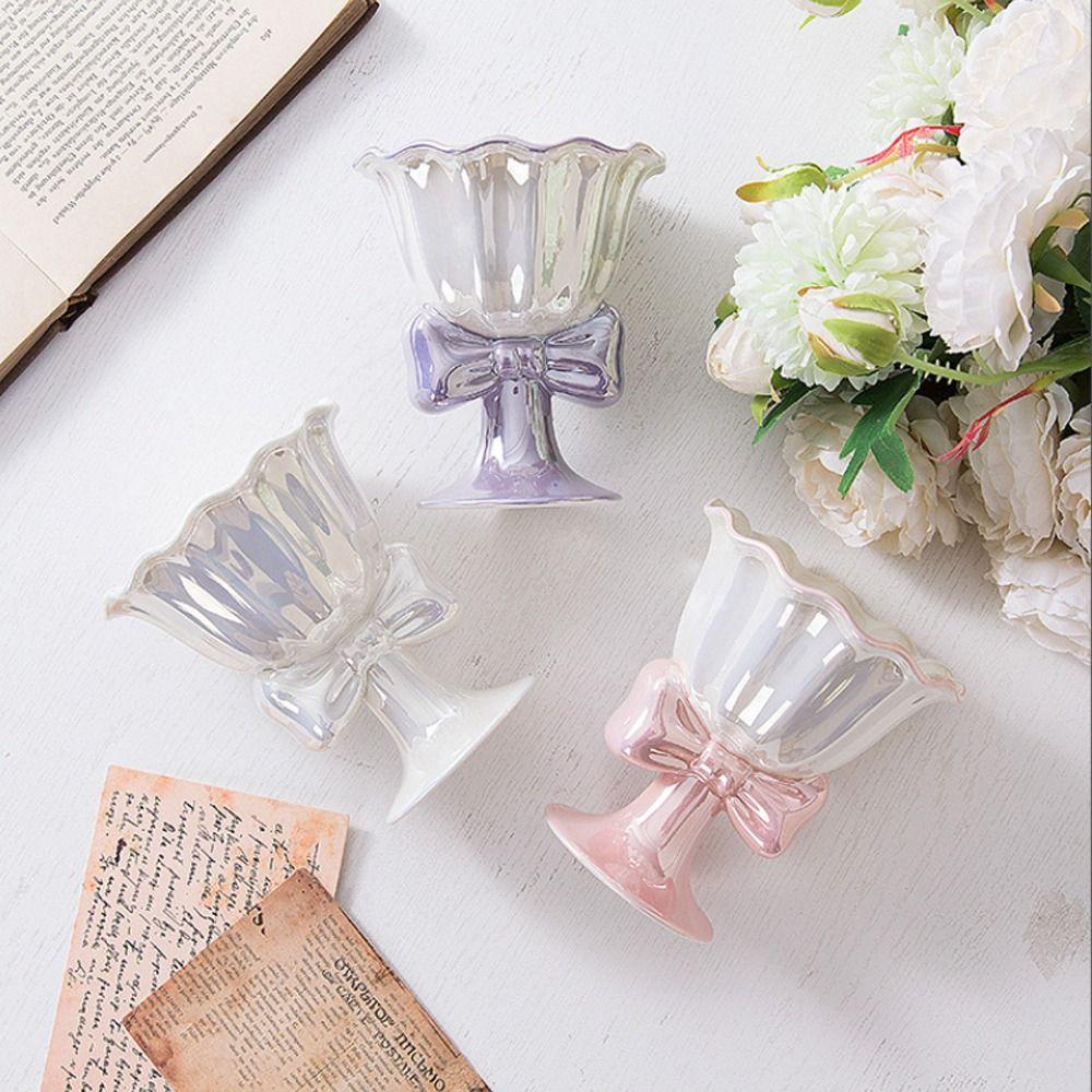 Multi-Function Bow Shaped Ice Cream Cup Ceramic Mug Dessert Tools Dessert Cup  Desktop