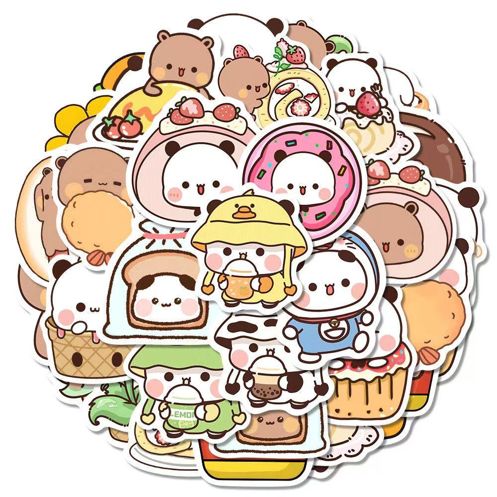 50pcs/Set Bubu And Dudu Panda Bear Sticker Food Serise Waterproof Cartoon Bear and Panda Sticker Toys
