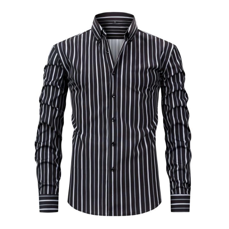 Four-sided Digital Printed Striped Long-sleeved Lapel Men's Shirt High-end Men's Shirt