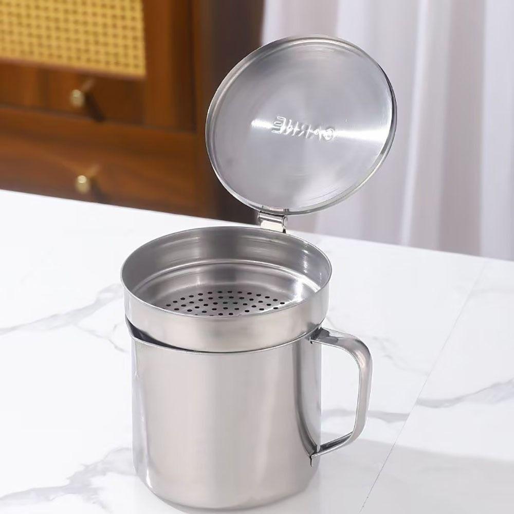 Stainless Steel Oil Bottle Lard Strainer Storage Container Cooking Oil Strainer Durable Multipurpose Filter Tank Kitchen