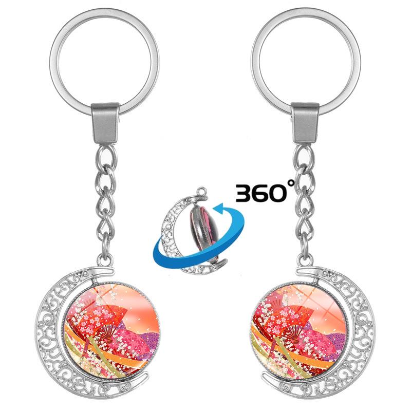 Japanese Wave Ukiyo-e Art Double-Sided Rotating Keychain Pendant
