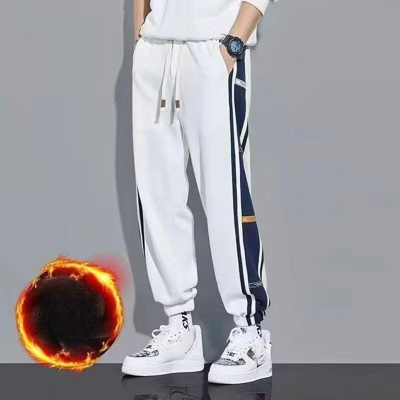 Мужские осенне-зимние спортивные джоггеры на флисовой подкладке с манжетами, цветные блоки, свободного кроя, универсальные, повседневные, длинные M
