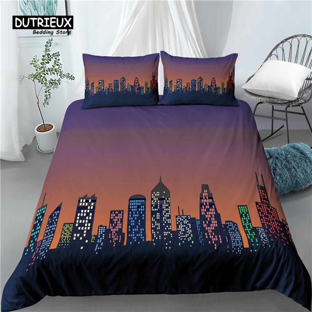 Home Living Luxury 3D City Print 2/3Pcs Comfortable Duvet Cover PillowCase Bedding Sets Queen and King EU/US/AU Size