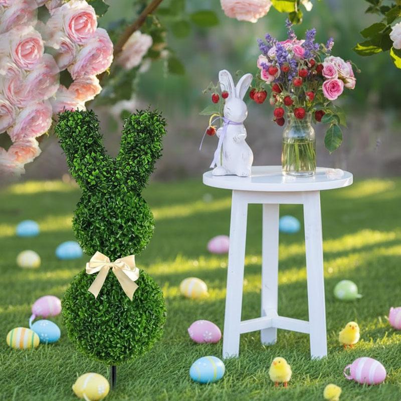 Easter Bunny Garden Stakes Artificial Rabbit Decor with Greenery Lawn Ornaments for Yard Porch Spring Patio Decorations