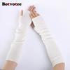 Botvotee 35% Cashmere Arm Warmers Soft Accessories Sleeves for Women Arm Guard Winter Knit Warm Half Finger Fashion Pink Gloves