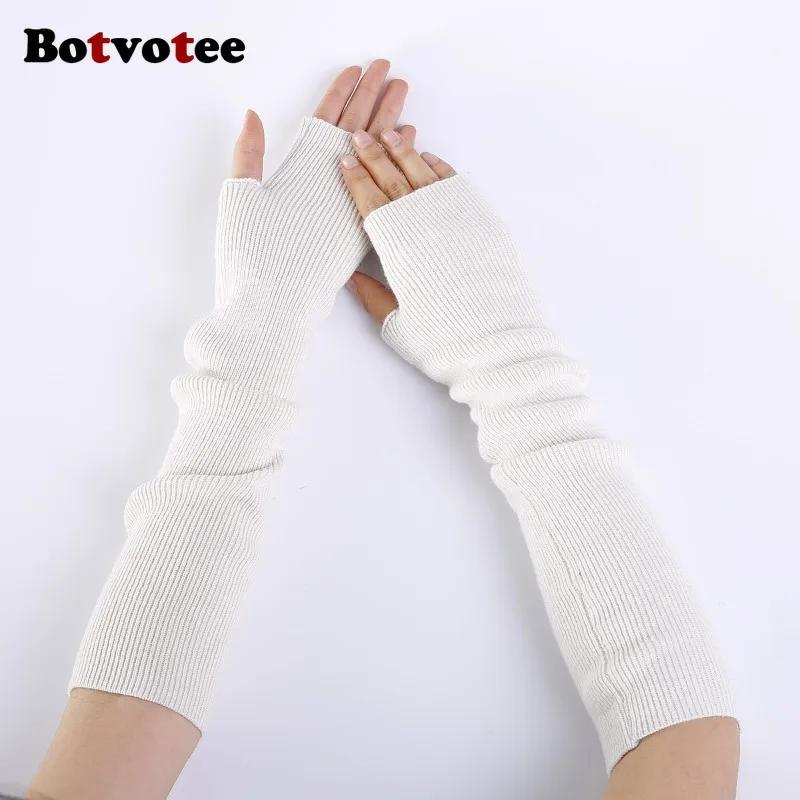 Botvotee 35% Cashmere Arm Warmers Soft Accessories Sleeves for Women Arm Guard Winter Knit Warm Half Finger Fashion Pink Gloves