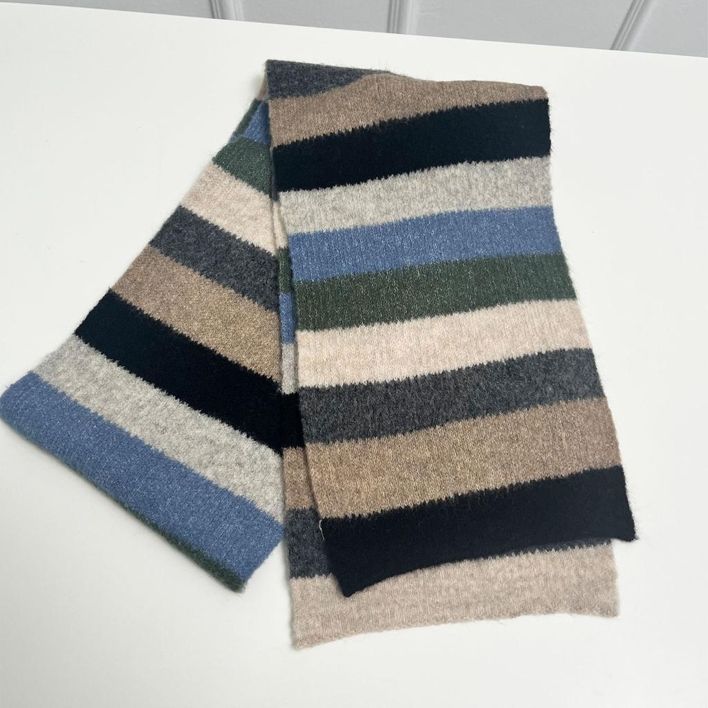 Gentle Atmosphere, Warm and Versatile Contrasting Colors, Striped Wool Knitted Scarf, Female Autumn and Winter Couple Scarf