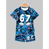 Boys' Shorts Set: Trendy Graffiti Style Two-Piece Set - Printed T-Shirt and Shorts, Hip-Hop Personality Style, Comfortable Summer Kids' Outfit