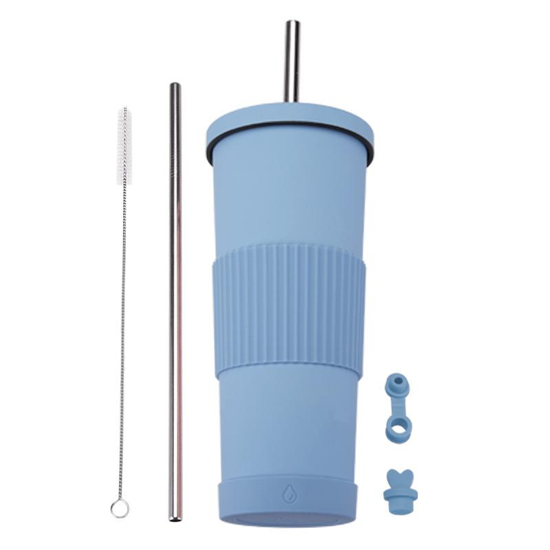 830Ml Stainless Steel Straw Cup Large Capacity Non-Slip Sleeve Straw Thermos Cup Simple Car Water Cup