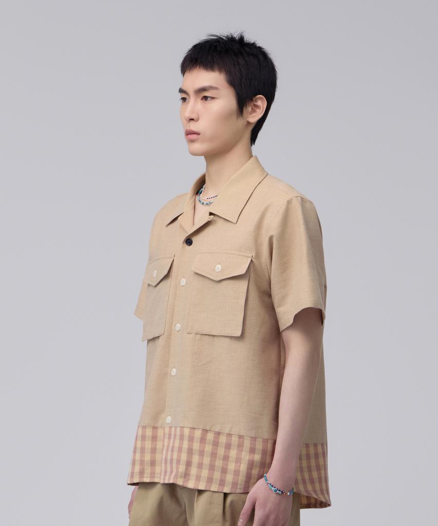 Honguseong Check Panel Shirt_Brown