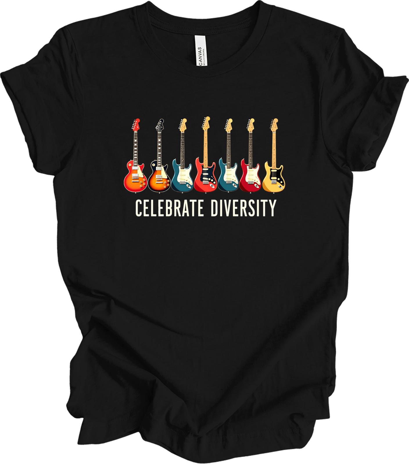 Celebrate Diversity Guitar Design – Funny Musician Gift for Guitar Lovers T-shir M