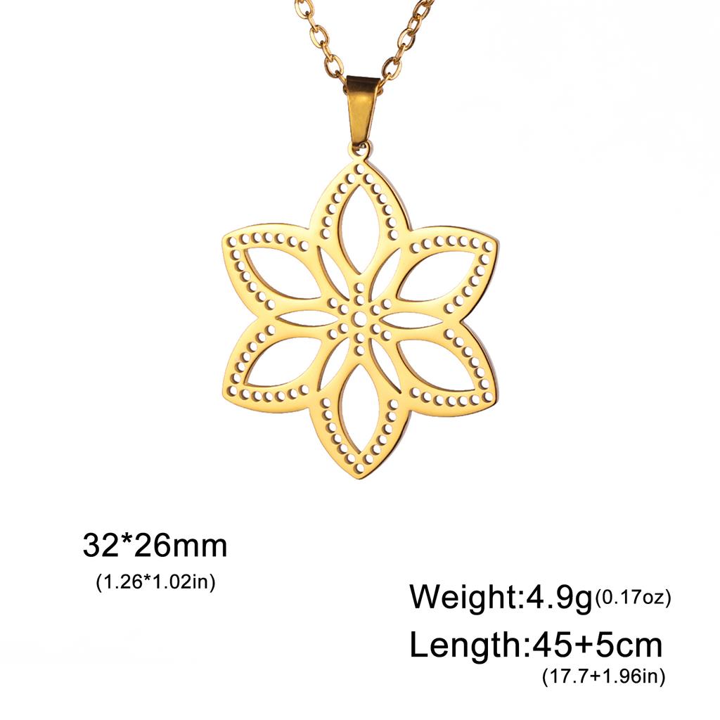 Lucktune Flower of Life Pendant Necklace Stainless Steel Openwork Flower Chain Necklace For Women Vintage Gold Color Jewelry