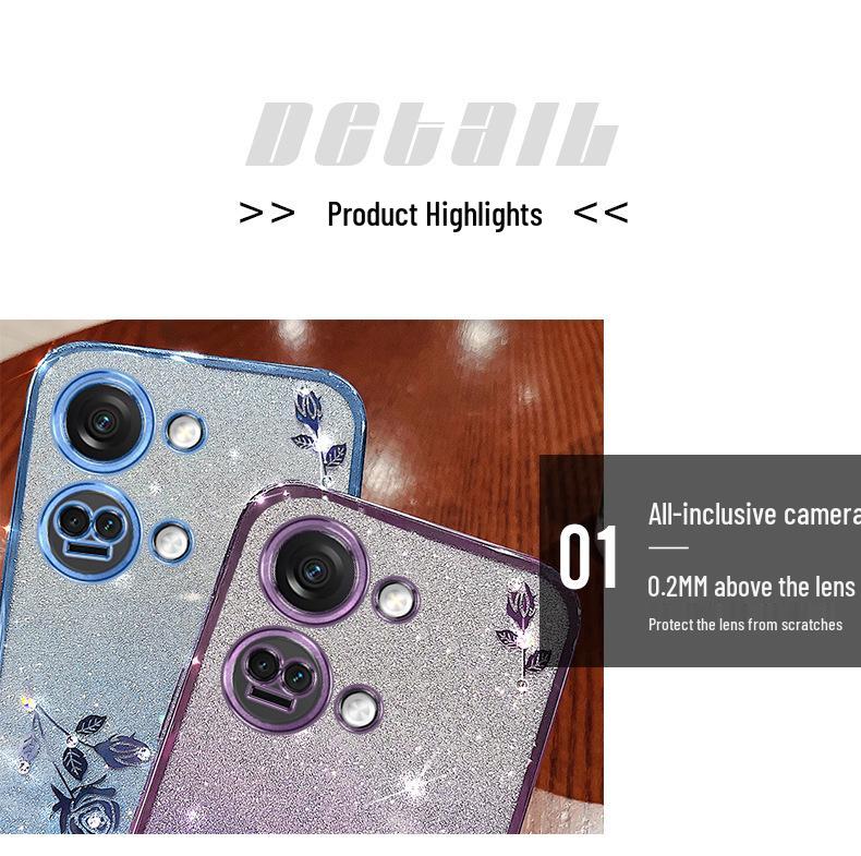 OnePlus Turbo6 ACE6 Phone Case: Electroplated Transparent Cover with Rhinestones and Floral Design