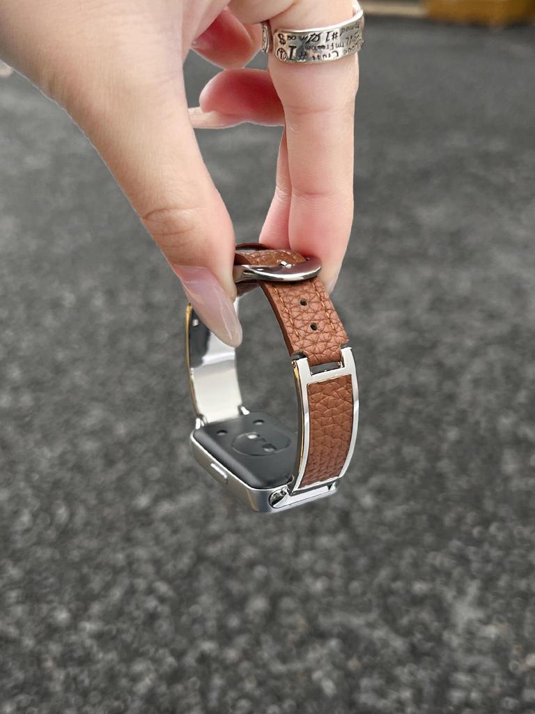 Elegant Metal & Leather Wristband for Huawei Band 11 Pro - Fits 9/8 NFC, 10th Gen, Women's High-end Style