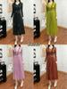 Miyake Light Luxe Plus Size Beaded Ruffle Dress - Elegant European & American Style, Slimming & Flattering Long Dress