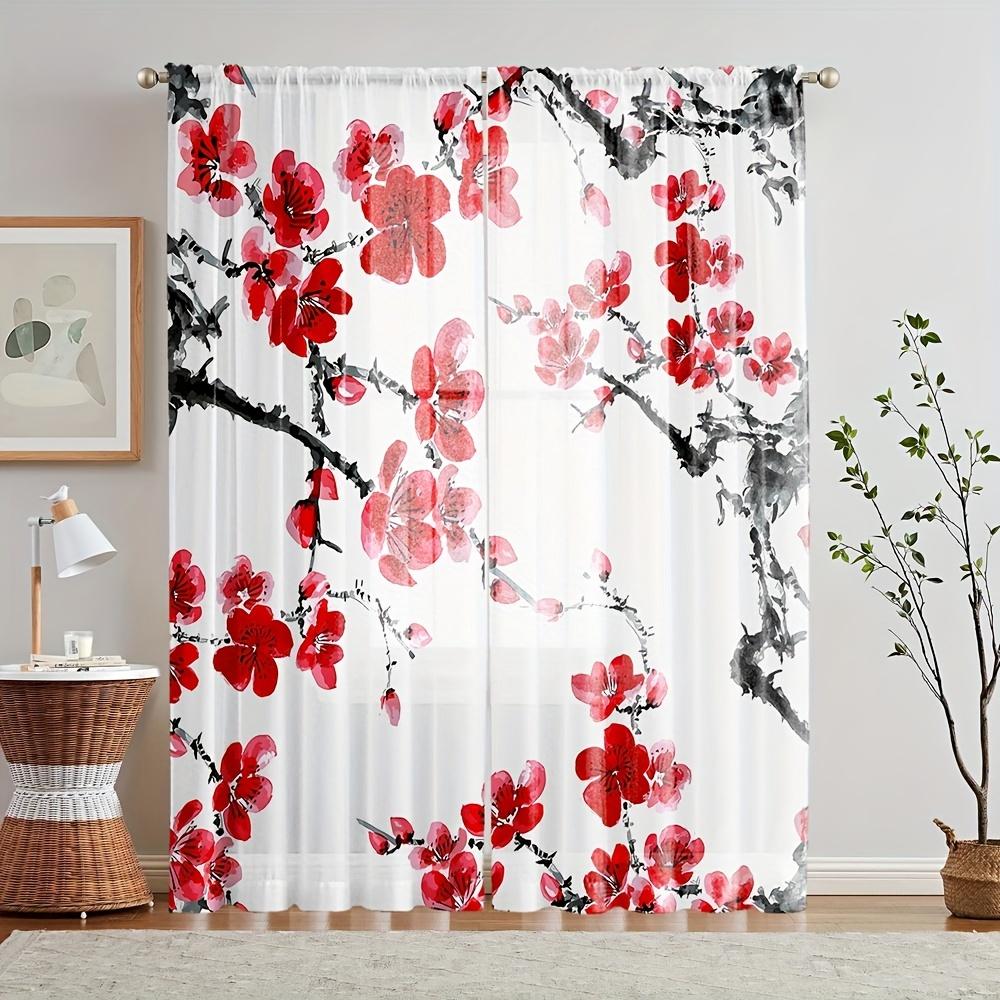 Set Of 2 Chinese Red Plum Blossom Curtains Stylish Print Living Room Bedroom Study Design Made Polyester Great Window Treatment