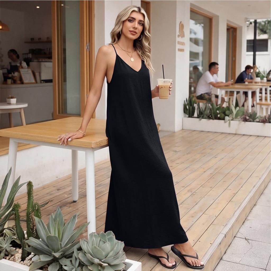 Ärmelloses Maxikleid für Damen Lässiger Lockere Passform Langes Sommerkleid Sommerkleider für Damen UK Damen Sommerkleider UK
