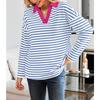 Spring Autumn Women's Striped V-Neck Loose Sweatshirt Lapel Sweatshirt