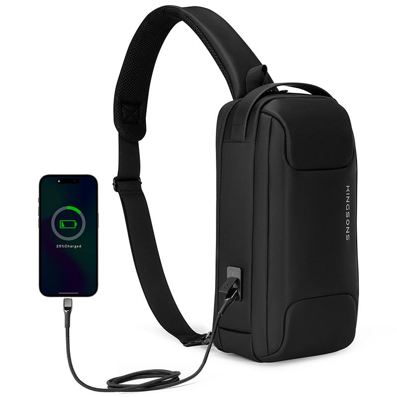Herren Brusttasche Kingsons 9,7 Zoll Tabletttasche Prägnantes Design Business Umhängetasche Wasserdichte Crossbody-Tasche Schwarz KS3288W-A