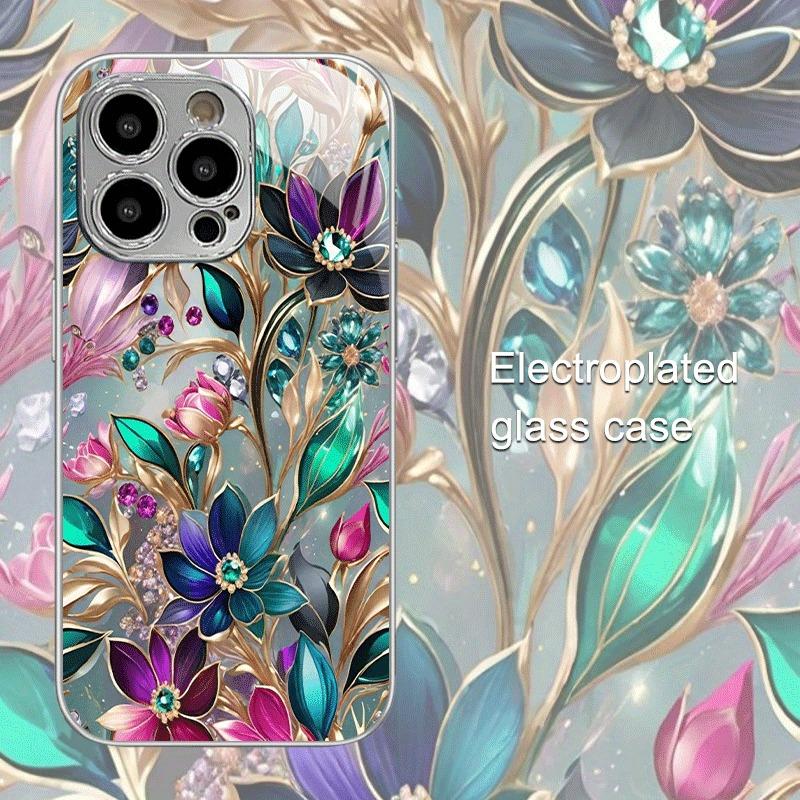 Luxus Buntes Blumenmuster Galvanisierte Handyhülle Für Samsung Galaxy S25 S24 S23 Ultra Plus FE Gehärtetes Glas Cover