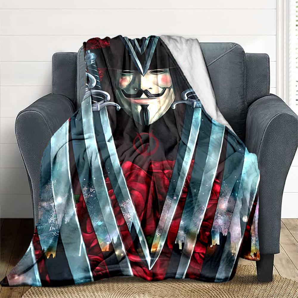 1pc V for Vendetta Flannel Throw Blanket - HD Printed Lightweight Soft Warm All-Season Blanket for Sofa, Bed, Travel, Camping 090