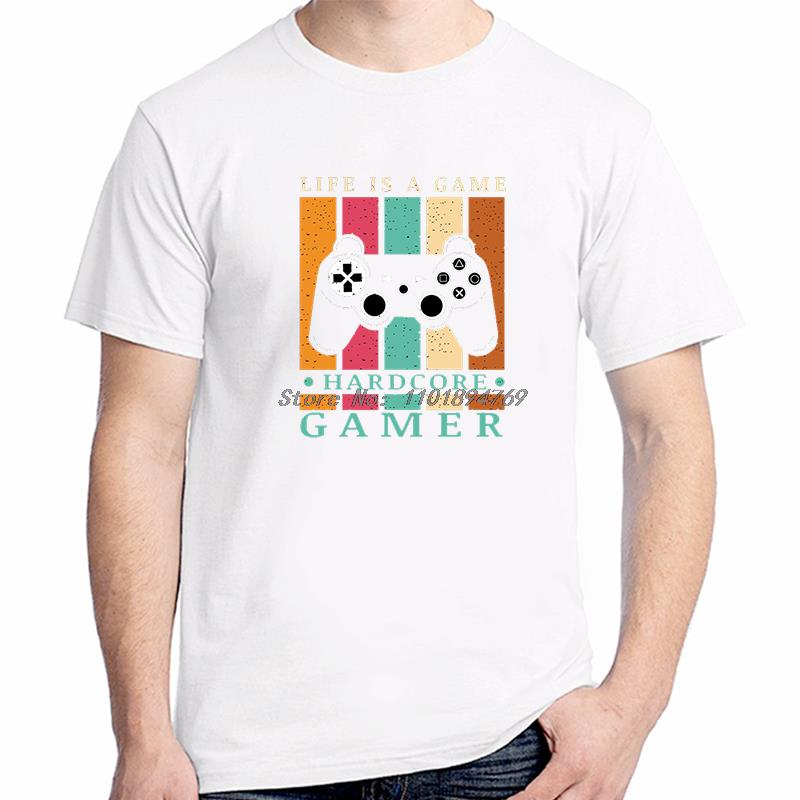 Life Is A Game Hardcore Gamer Fashion Classic Graphic T Shirts Cotton Short Sleeve Tshirt Summer Streetwear Unisexs Clothes