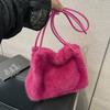Women Fluffy Shoulder Bag Top-handle Bag Fashi Female Autumn Winter Handbag Soft Plush Versatile Shopping Tote