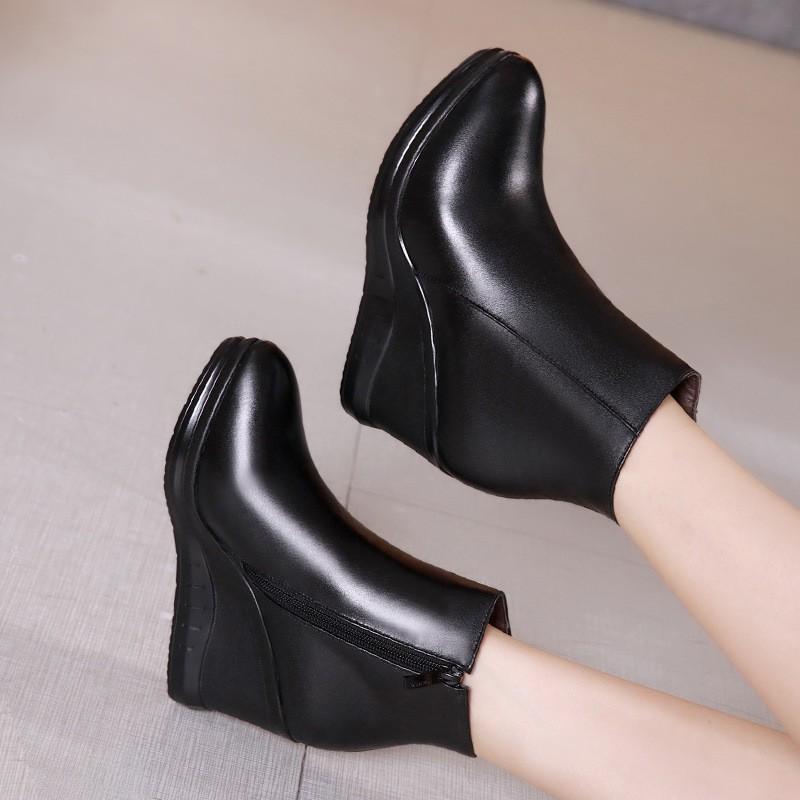 Womens Pointed Toe Wedge Heel Ankle Boots With Platform Warm Lining Size 40-43 Fall Winter
