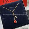 V Gold 18K Rose Gold Double Gourd Necklace with Natural Carnelian, White Mother-of-Pearl, and Diamond Inlay.