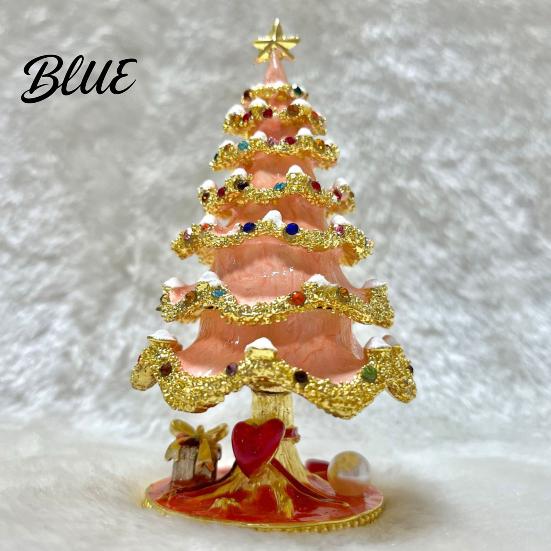 Holiday Gift for Women Christmas Tree Jewelry Box Enamel Inlay Alloy Organizer Luxury Metal Case Compact Decorative Ornament Dressing Table